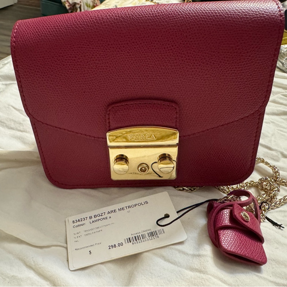 Furla Magenta Crossbody Bag with Gold Accents